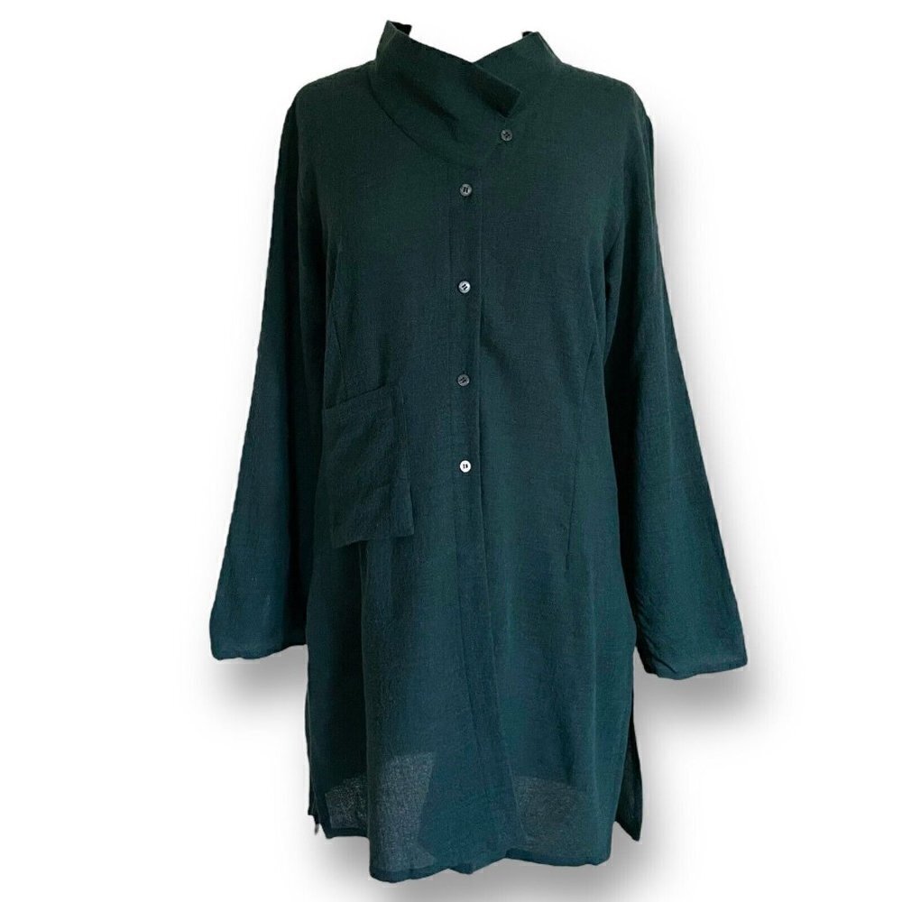 Sulu Kerstin Bernecker Womens Tunic Jacket Sz 36 US S Pine Green Wool Lagenlook
